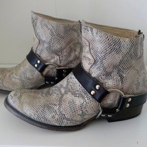 Freebird by Steven Santiago Moto Ankle Boot Santiago White Snakeskin Leather